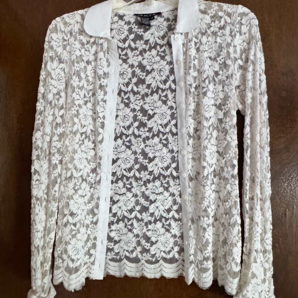Tracy M White Lace Blouse